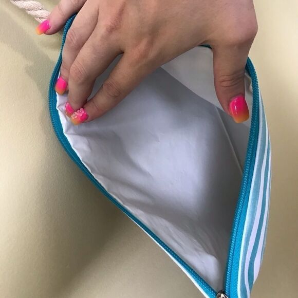 Blue & White Striped Flamingo Beach Clutch - Picture 3 of 4